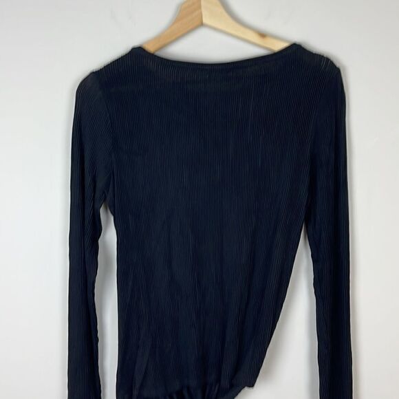 Massimo Dutti Stretch Ribbed Black Faux Wrap/Tie Top - Picture 7 of 10